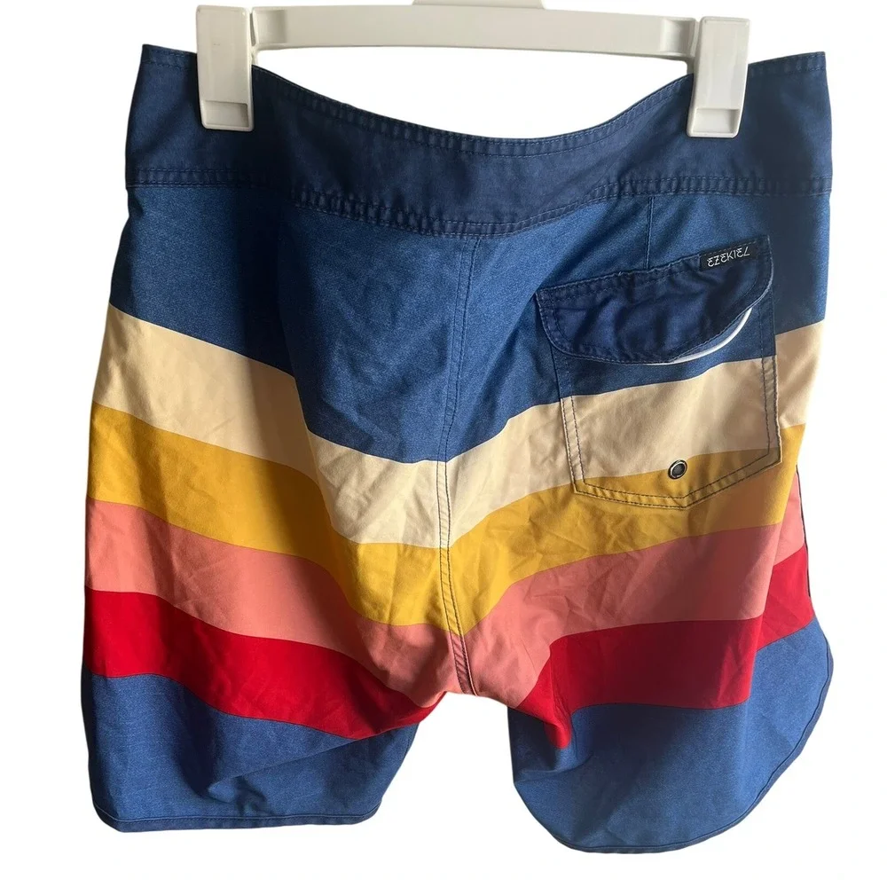 Ezekiel Men's Striped Board Shorts‎ Size 33 Blue Yellow Red Summer Beach Surf